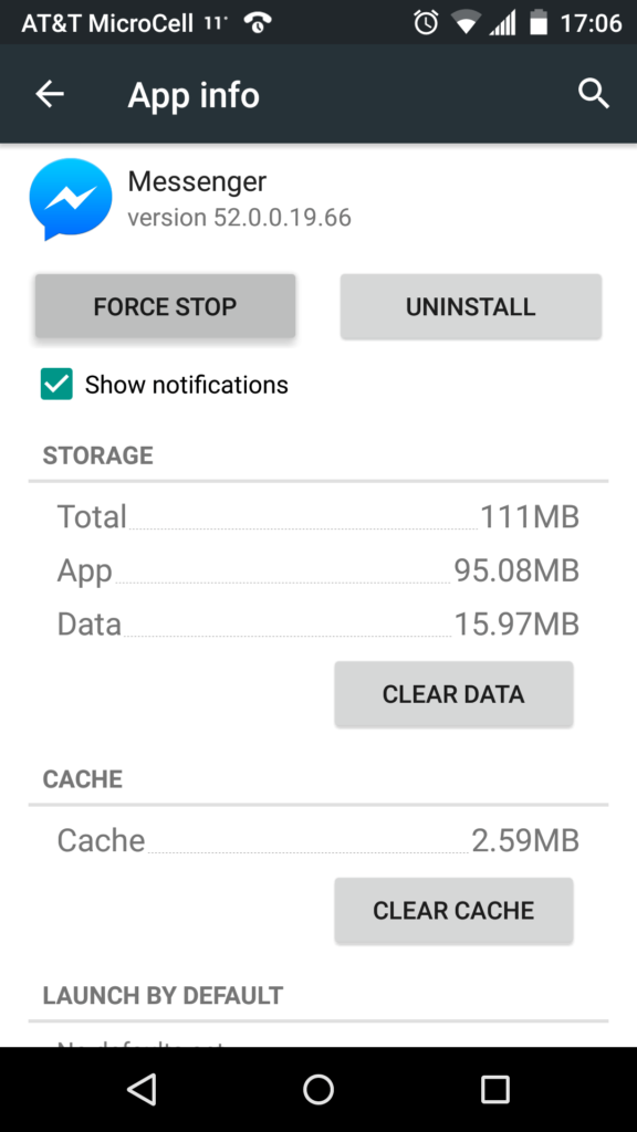 clear data cache messenger